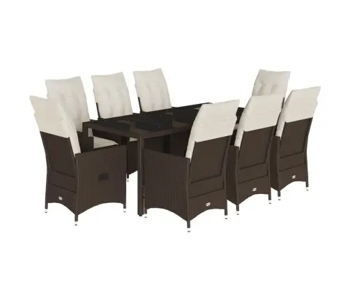 9-Daļīgs Dārza Mēbeļu Komplekts, Matrači, Brūna Pe Rotangpalma Vidaxl