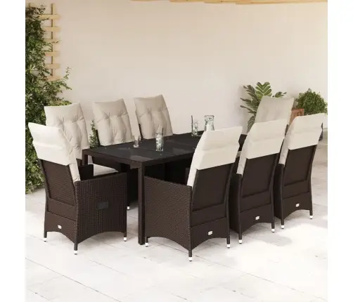 9-Daļīgs Dārza Mēbeļu Komplekts, Matrači, Brūna Pe Rotangpalma Vidaxl