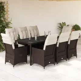 9-Osaline Aia Söögimööbli Komplekt Patjadega, Pruun, Polürotang