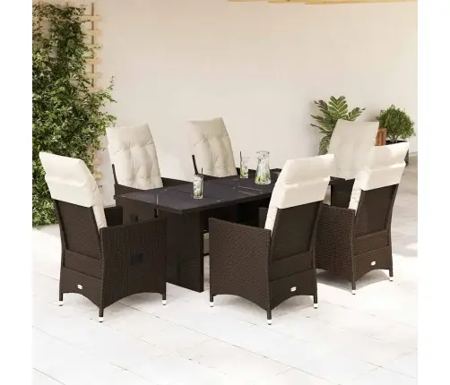 7-Daļīgs Dārza Mēbeļu Komplekts, Matrači, Brūna Pe Rotangpalma Vidaxl