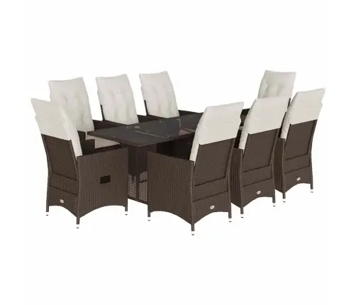 9-Daļīgs Dārza Mēbeļu Komplekts, Matrači, Brūna Pe Rotangpalma Vidaxl