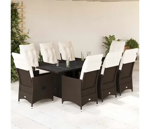 9-Daļīgs Dārza Mēbeļu Komplekts, Matrači, Brūna Pe Rotangpalma Vidaxl