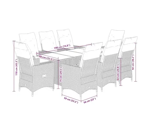 Sodo Komplektas Su Pagalvėlėmis, 9 Dalių, Rudas, Poliratanas