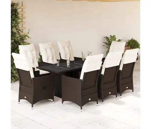 Sodo Komplektas Su Pagalvėlėmis, 9 Dalių, Rudas, Poliratanas