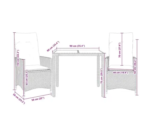 Bistro Komplektas Su Pagalvėlėmis, 3 Dalių, Smėlio, Poliratanas