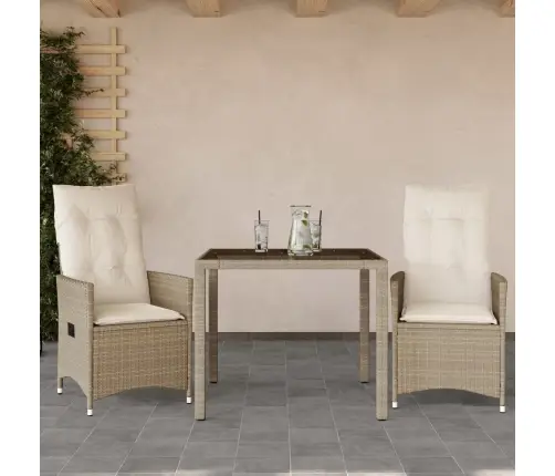 Bistro Komplektas Su Pagalvėlėmis, 3 Dalių, Smėlio, Poliratanas