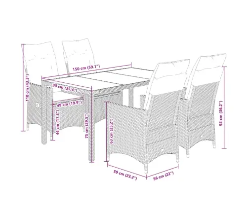 Sodo Komplektas Su Pagalvėlėmis, 5 Dalių, Smėlio, Poliratanas