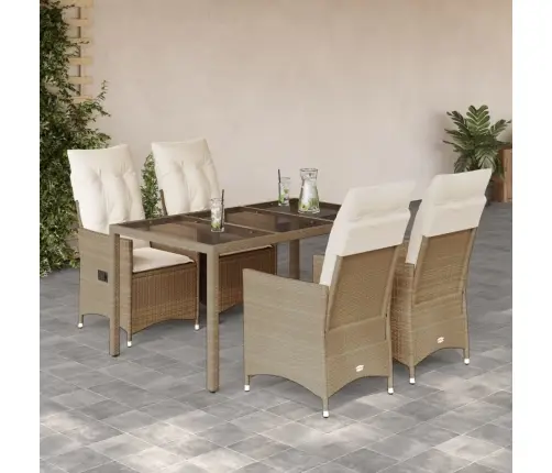 Sodo Komplektas Su Pagalvėlėmis, 5 Dalių, Smėlio, Poliratanas