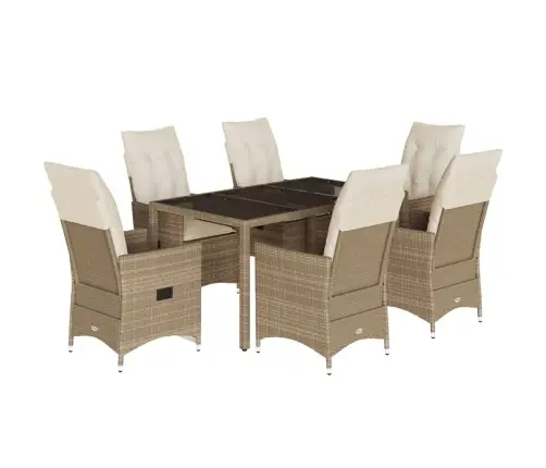 7-Daļīgs Dārza Mēbeļu Komplekts, Matrači, Bēša Pe Rotangpalma Vidaxl