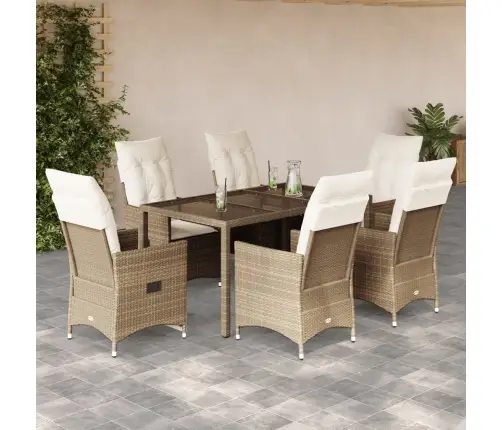 7-Daļīgs Dārza Mēbeļu Komplekts, Matrači, Bēša Pe Rotangpalma Vidaxl