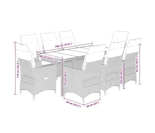 Sodo Komplektas Su Pagalvėlėmis, 9 Dalių, Smėlio, Poliratanas