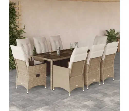 Sodo Komplektas Su Pagalvėlėmis, 9 Dalių, Smėlio, Poliratanas