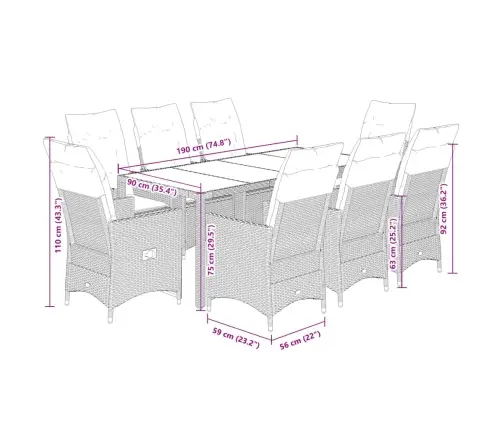 9-Daļīgs Virtuves Mēbeļu Komplekts Ar Matračiem, Pe Rotangpalma Vidaxl