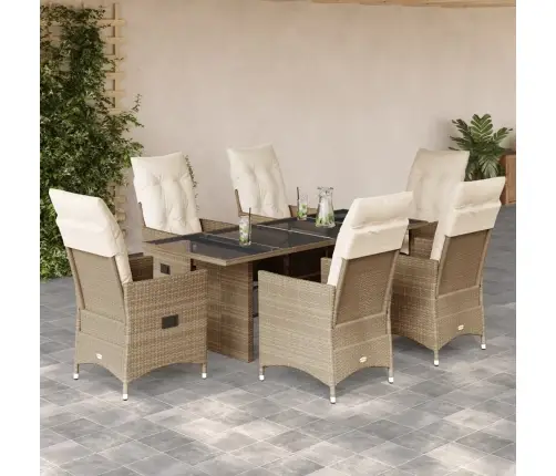 7-Daļīgs Dārza Mēbeļu Komplekts, Matrači, Bēša Pe Rotangpalma Vidaxl