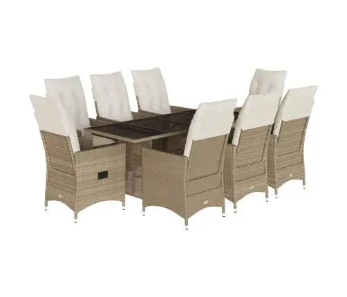 9-Osaline Aiamööbli Komplekt Patjadega, Beež, Polürotang