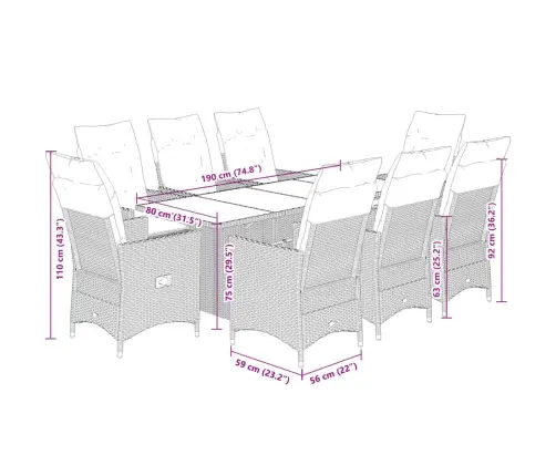 9-Osaline Aiamööbli Komplekt Patjadega, Beež, Polürotang
