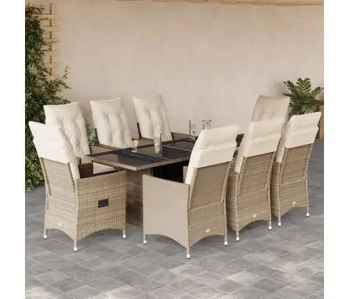 9-Osaline Aiamööbli Komplekt Patjadega, Beež, Polürotang