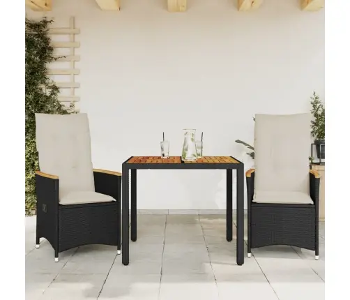 3-Osaline Bistrookomplekt Patjadega, Must, Polürotang