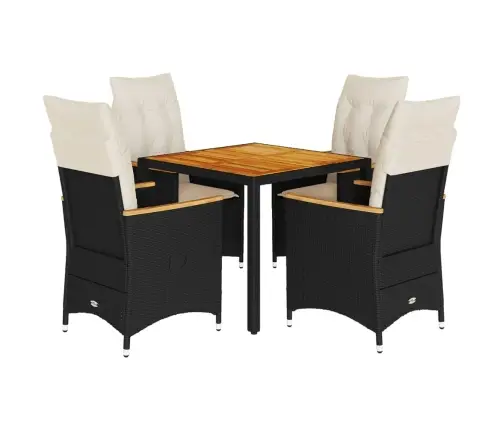 5-Daļīgs Dārza Mēbeļu Komplekts, Matrači, Melna Pe  Rotangpalma Vidaxl
