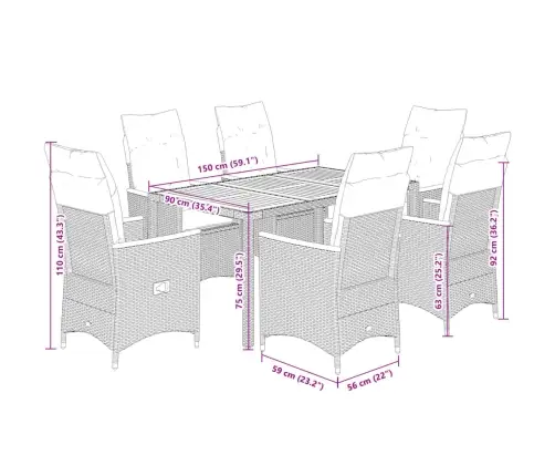 7-Daļīgs Dārza Mēbeļu Komplekts Ar Matračiem, Pe Rotangpalma Vidaxl