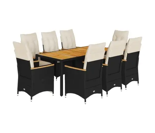 9-Daļīgs Dārza Mēbeļu Komplekts, Matrači, Melns, Pe Rotangpalma Vidaxl