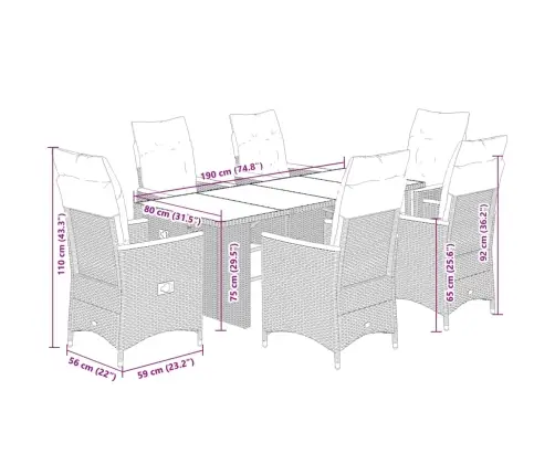 Sodo Komplektas Su Pagalvėlėmis, 7 Dalių, Juodas, Poliratanas