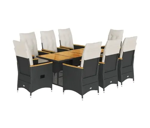 9-Daļīgs Dārza Mēbeļu Komplekts, Matrači, Melns, Pe Rotangpalma Vidaxl