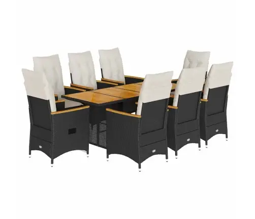 9-Osaline Aiamööbli Komplekt Patjadega, Must, Polürotang