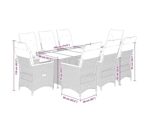 9-Osaline Aiamööbli Komplekt Patjadega, Must, Polürotang