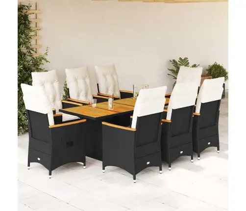 9-Osaline Aiamööbli Komplekt Patjadega, Must, Polürotang