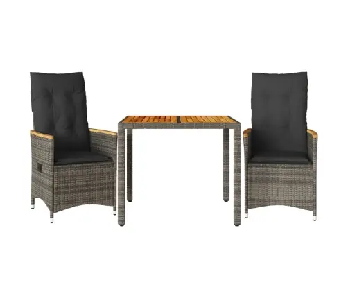 3-Daļīgs Bistro Mēbeļu Komplekts, Matrači,Pelēka Pe Rotangpalma Vidaxl