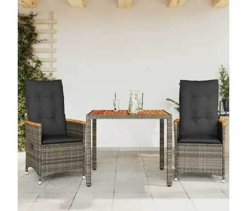 3-Daļīgs Bistro Mēbeļu Komplekts, Matrači,Pelēka Pe Rotangpalma Vidaxl