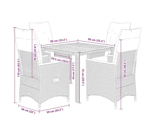 5-Osaline Aiamööbli Komplekt Patjadega, Hall, Polürotang