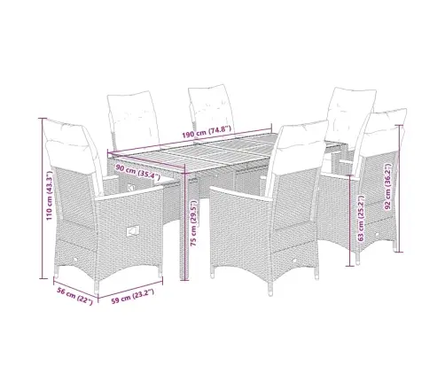 Sodo Komplektas Su Pagalvėlėmis, 7 Dalių, Pilkas, Poliratanas