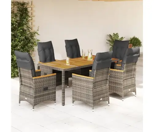 Sodo Komplektas Su Pagalvėlėmis, 7 Dalių, Pilkas, Poliratanas