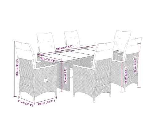 7-Daļīgs Dārza Mēbeļu Komplekts, Matrači, Pelēka Pe Rotangpalma Vidaxl 7-Daļīgs Dārza Mēbeļu Komplekts, Matrači, Pelēka Pe Rotangpalma Vidaxl