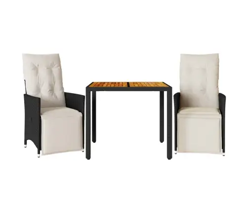 Bistro Komplektas Su Pagalvėlėmis, 3 Dalių, Juodas, Poliratanas