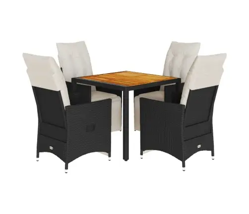 5-Daļīgs Dārza Mēbeļu Komplekts, Matrači, Melna Pe  Rotangpalma Vidaxl