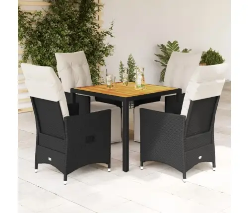 5-Daļīgs Dārza Mēbeļu Komplekts, Matrači, Melna Pe  Rotangpalma Vidaxl