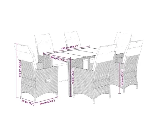 Sodo Komplektas Su Pagalvėlėmis, 7 Dalių, Juodas, Poliratanas