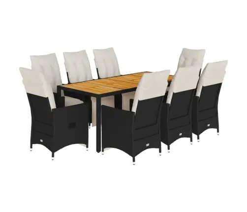 9-Daļīgs Dārza Mēbeļu Komplekts, Matrači, Melns, Pe Rotangpalma Vidaxl