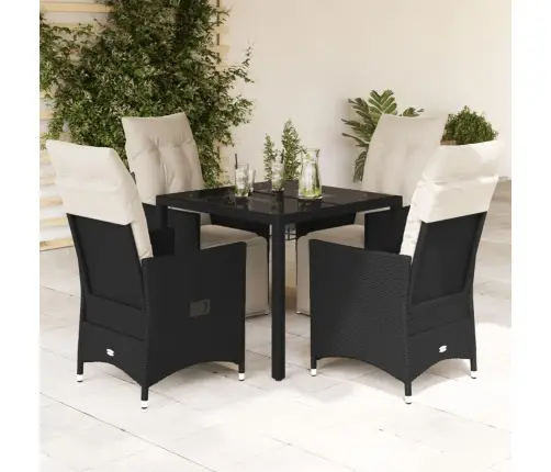 5-Daļīgs Dārza Mēbeļu Komplekts, Matrači, Melna Pe  Rotangpalma Vidaxl
