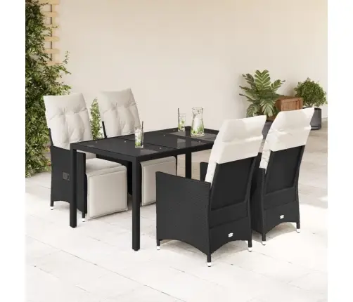 5-Daļīgs Dārza Mēbeļu Komplekts, Matrači, Melna Pe  Rotangpalma Vidaxl