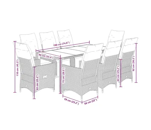 Sodo Komplektas Su Pagalvėlėmis, 9 Dalių, Juodas, Poliratanas