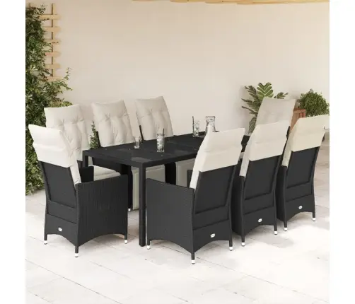 Sodo Komplektas Su Pagalvėlėmis, 9 Dalių, Juodas, Poliratanas