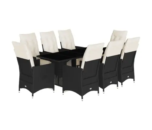 9-Osaline Aiamööbli Komplekt Patjadega, Must, Polürotang