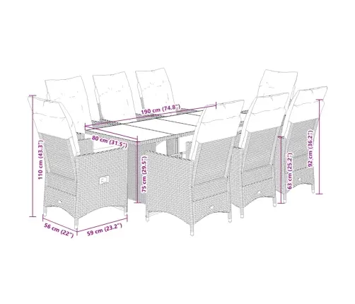 9-Osaline Aiamööbli Komplekt Patjadega, Must, Polürotang