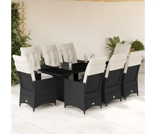 9-Osaline Aiamööbli Komplekt Patjadega, Must, Polürotang