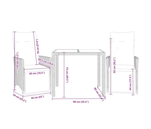 3-Daļīgs Bistro Mēbeļu Komplekts, Matrači, Pelēks Pe Vidaxl