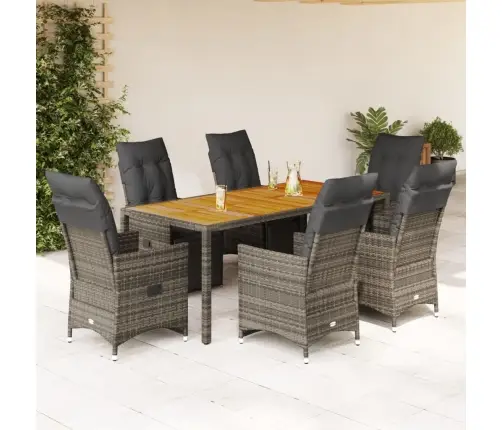 7-Daļīgs Bistro Mēbeļu Komplekts, Matrači, Pelēks Pe Vidaxl